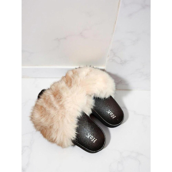 H2K Women's Size 7 Cream Fur Slide Slippers Soft Comfortable - Picture 3 of 6